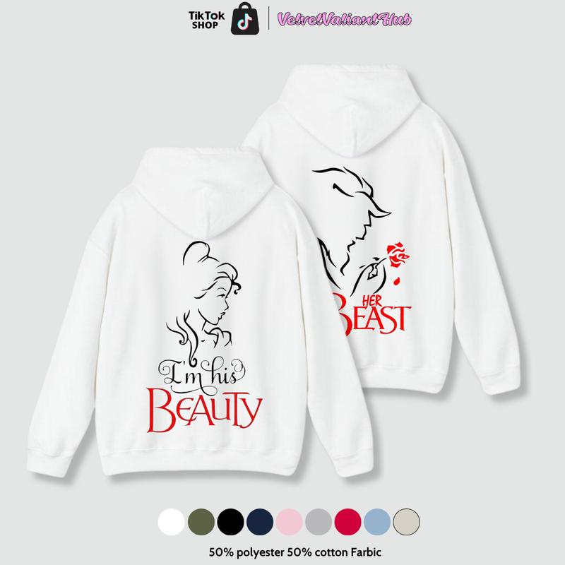 TikTok Shop Matching Couple Outfits I m His Beauty I m Her Beast T shirt Hoodie Couple Sweashirt Couple The Beast Musical Movie Tees His Beauty Her Beast Matching Couple Hoodie BBC