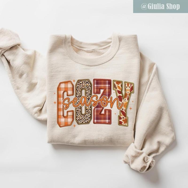 TikTok Shop Get Cozy Sweatshirt Casual Fit Women Fall Sweatshirt Unique Pattern Retro Graphics Nostalgic Feel