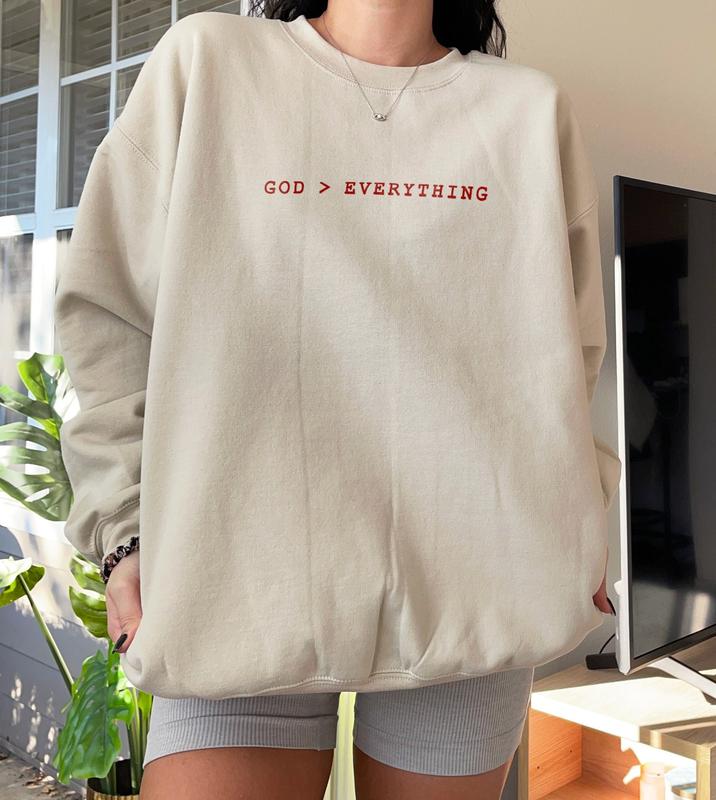 TikTok Shop God Over Everything Christian Sweatshirt Womens Christian Hoodies Crew Neck Sweatshirt Spiritual Shirts Bible Verse Shirt Christian Hoodie