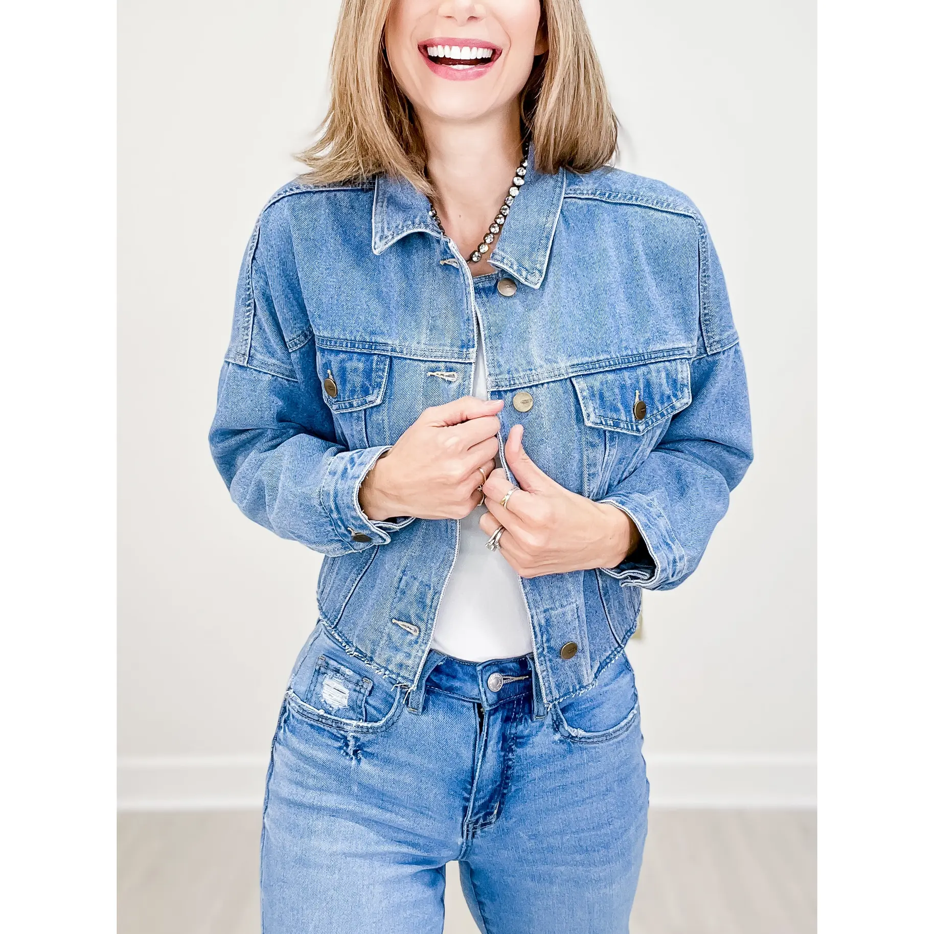 S For Women Women's Oversized Denim Jacket Cropped Short Sleeve