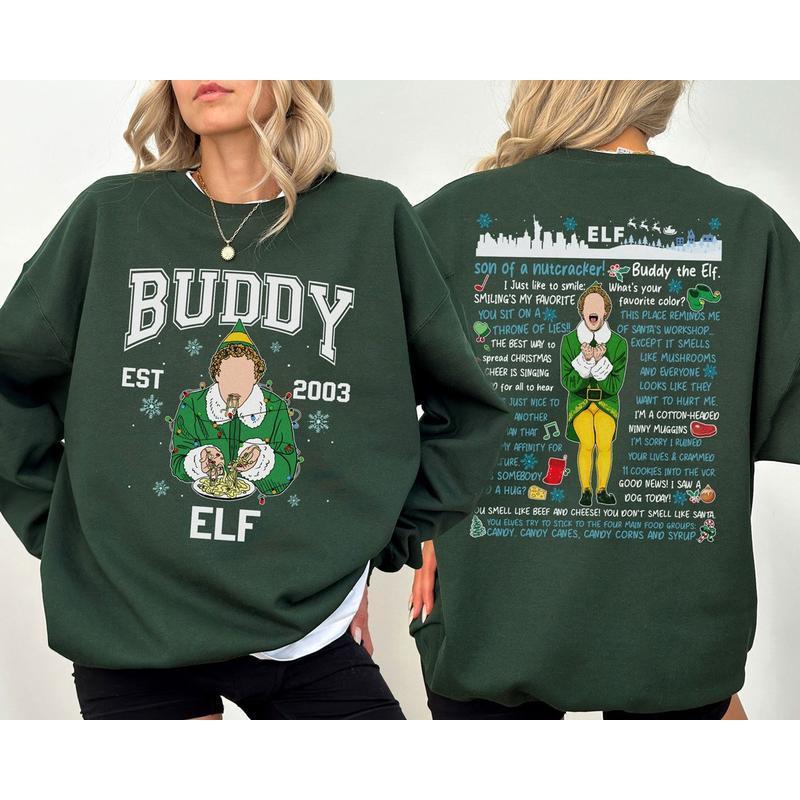 TikTok Shop Buddy Elf Christmas Sweatshirt Buddy Elf Est 2003 Hoodie Tee Elf Movie Xmas Sweater Xmas Classic Movie 90s Shirt Christmas Gifts S151003