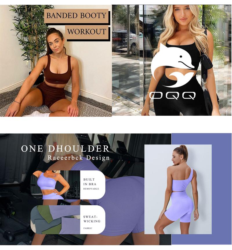 OQQ Women's 4 Piece Outfits Ribbed Exercise Scoop Neck Sports Bra
