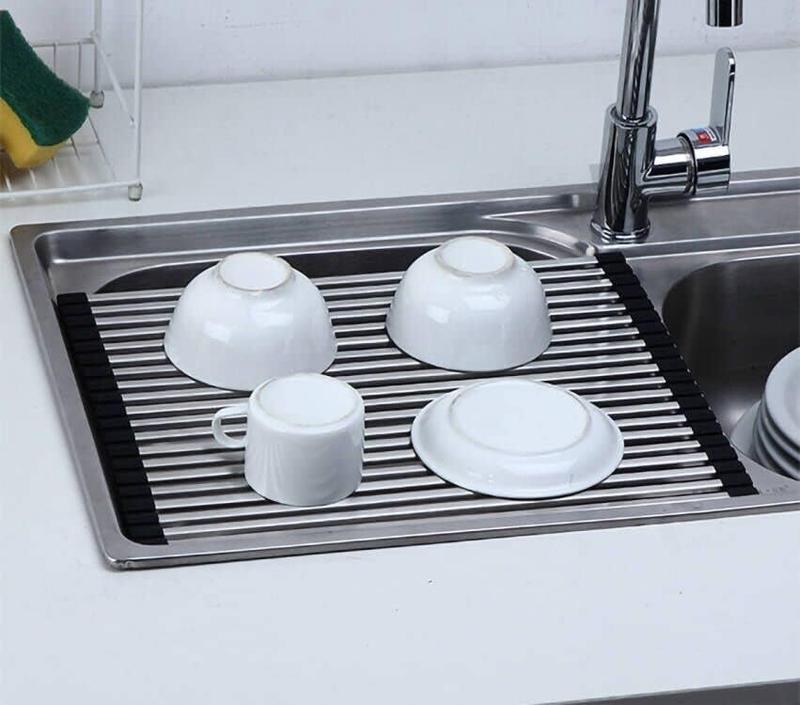 TikTok Shop Roll up Dish Drying Rack Over The Sink Dish Drying Rack Square Tubes Dish Rack Over Sink Dish Racks for Kitchen Counter RV Camper Accessories for Travel Trailers Black 17.8 Wx13.4 L