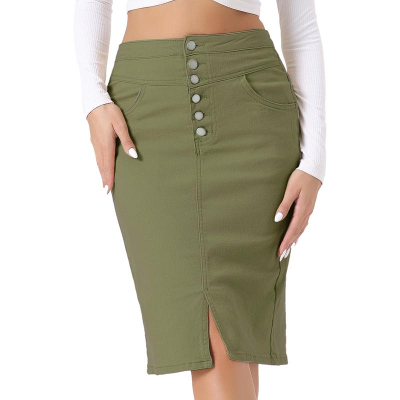 Green denim pencil skirt best sale