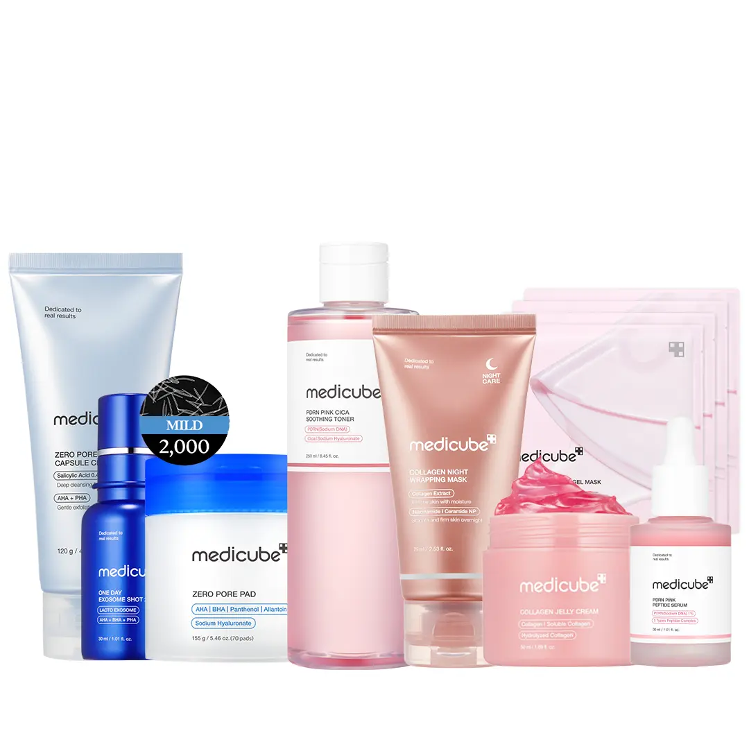 [medicube Official] Affordable Glass Glow Skincare Set | Includes 8 TOP-SELLING products for Gentle Skin Renewal