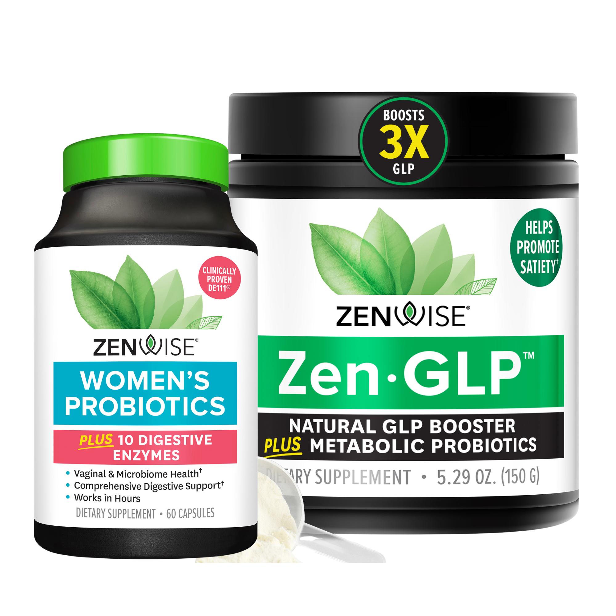 Zenwise ZenGLP-1 and Women's Probiotic Digestive 3-in-1 Plus 10 Digestive Enzymes - Natural GLP-1 Gut Booster Metabolic Probiotics Clinically Proven for Gut Health & Yeast Balance