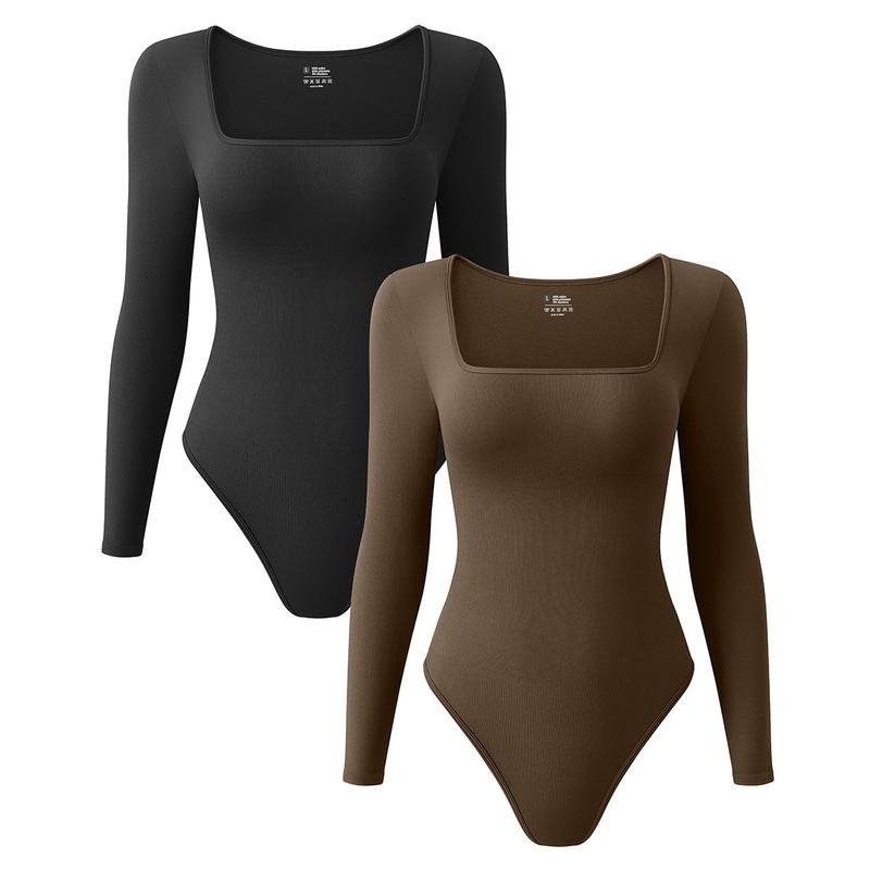 OQQ Women's 2 Piece Bodysuits Sexy Ribbed One Piece Long Sleeve