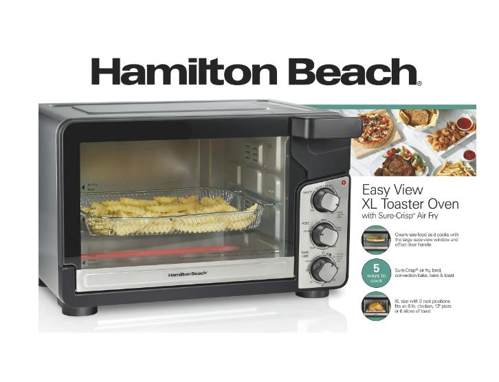 TikTok Shop Hamilton Beach Easy View XL Toaster Oven 6 Slice Air Fryer Magic Black Stainless Steel 31460