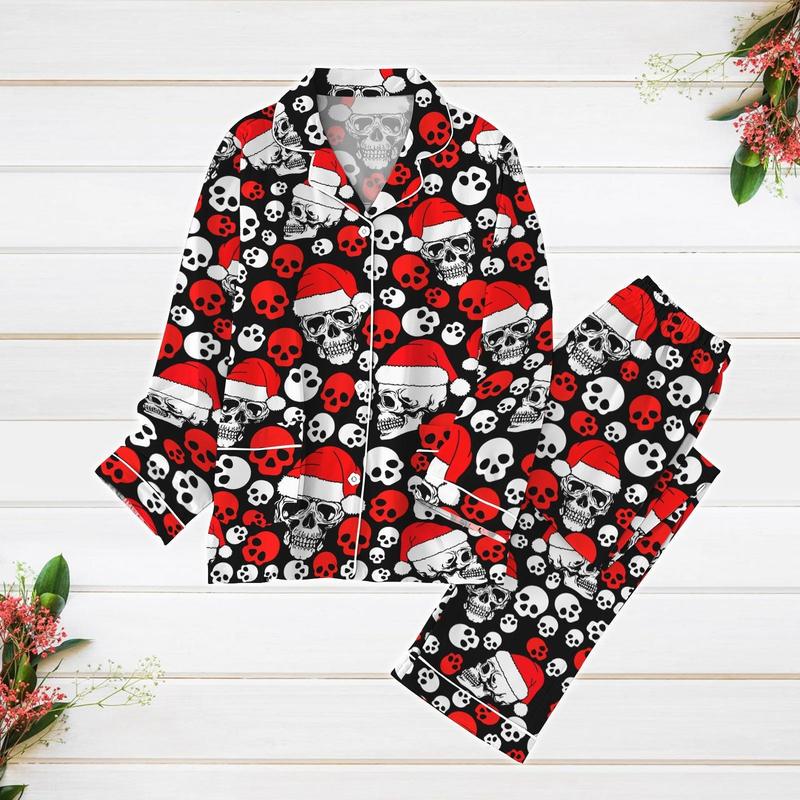 TikTok Shop Skeleton Christmas Pajamas Skull Santa Pajamas Set Merry Christmas Holiday Pajamas Funny Christmas Pajamas Xmas Party Gift