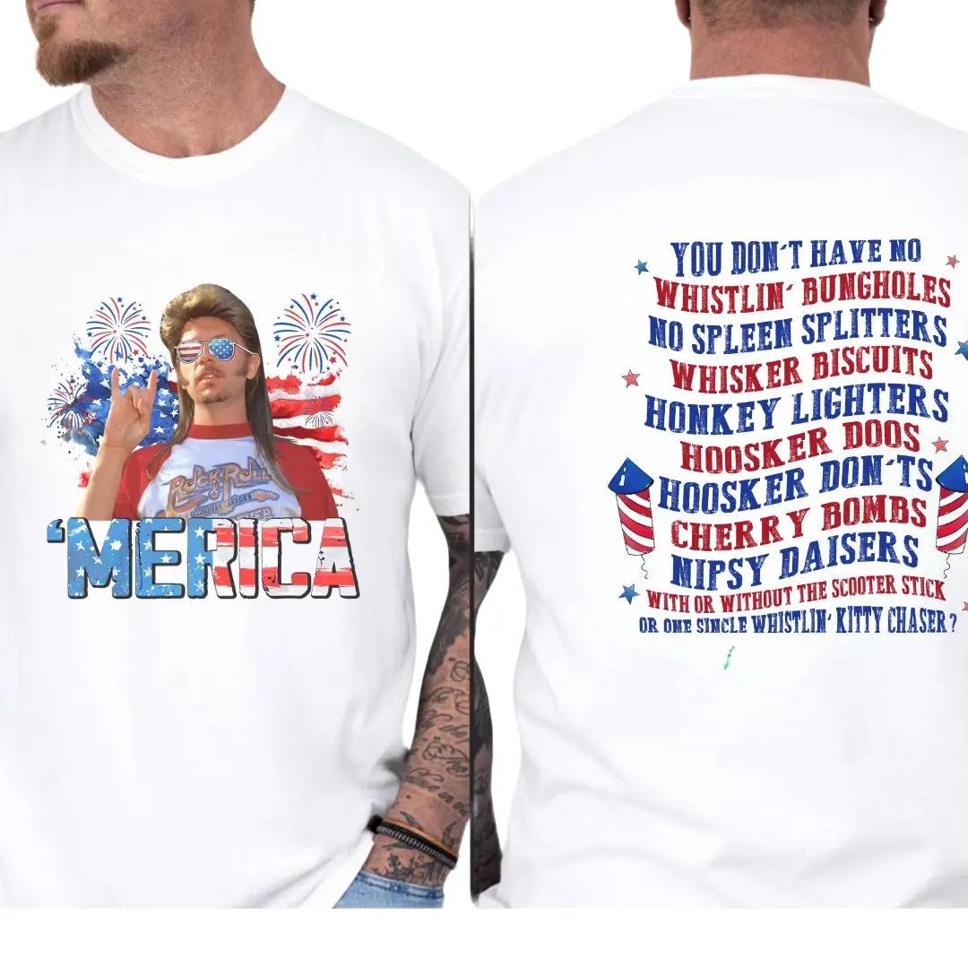 Joe Dirt July 4th Merica Fir3works Shirt Mullet Guy And Funny Patriotic Text T shirt Perfect for 4th of July Parties All Seasons Outfits