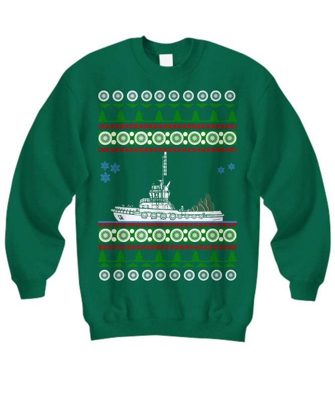 TikTok Shop Tug Boat Ugly Christmas Sweater Jumper Gift Water Boating Boater Apparel Fishing Skiing Wake Boarding Surfing Outboard Inboard Cargo Diesel