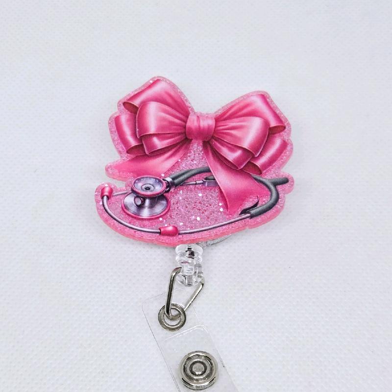 Pink Coquette Bow with Stethoscope Glitter Acrylic Retractable - TikTok ...