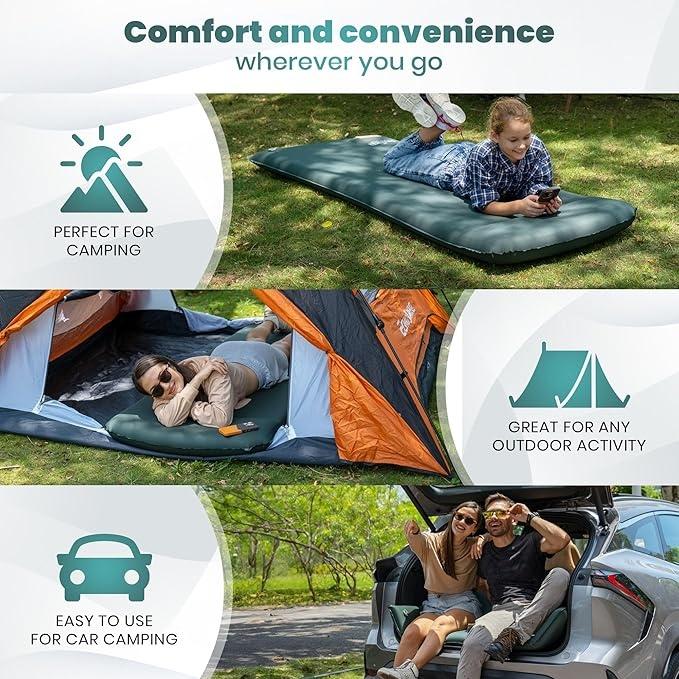 TikTok Shop ComfortMax Self Inflating Foam Camping Mattress with Pillow and Pump Comfortable Roll Up Mattress Air Bed Adults Floor or Cot Sleeping Pad Portable Camp BedRoll Sleep Mat