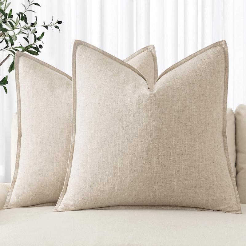 TikTok Shop Linen Pillow Covers 24x24 Inch Natural Beige Decorative Throw Pillow Covers Pack of 2 Soft Accent Farmhouse Couch Christmas Pillowcases Modern Home Decors for Sofa Cushion Living Room Bed