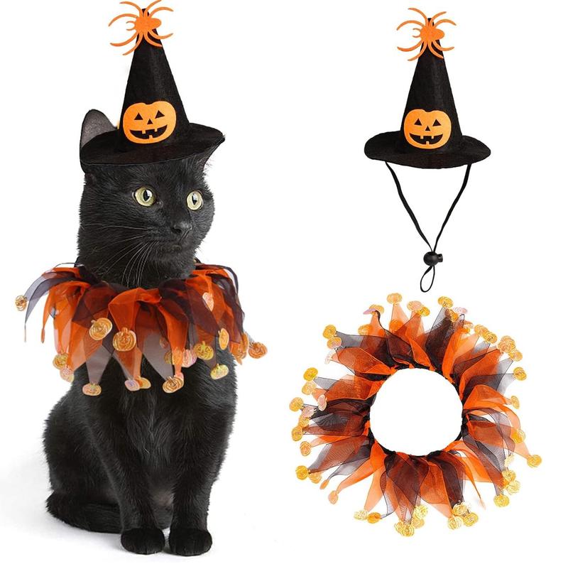 TikTok Shop Cat Witch Halloween Costume Suit Small Dogs Cats Tutu Collar and Witch Pumpkin Hat Cute Costume Suit Kitten Outfit Clothing for Birthday Party Thanksgiving Christmas Holiday