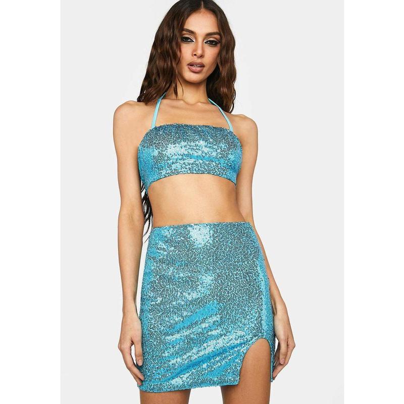 TikTok Shop Blue Sequin Skirt Set