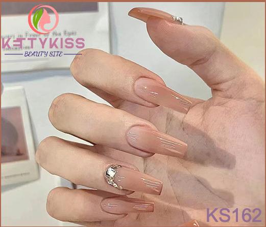 Kettykiss Press On Nails 24 Pcs KS552 Long Coffin Line Pearl Bow