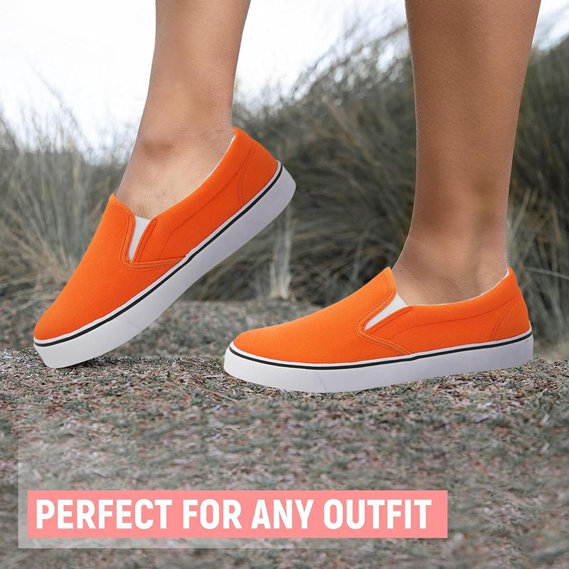 TikTok Shop Low Top Slip Ons Women s Fashion Sneakers Casual Canvas Sneakers for Women Comfortable Flats Breathable Padded Insole Slip on Sneakers Women Low Slip on Shoes Orange