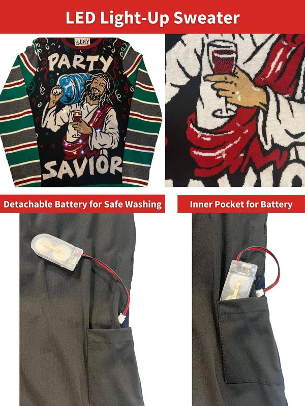 TikTok Shop LIGHT UP Party Savior Ugly Christmas Sweater For Men Women Unisex Sizing