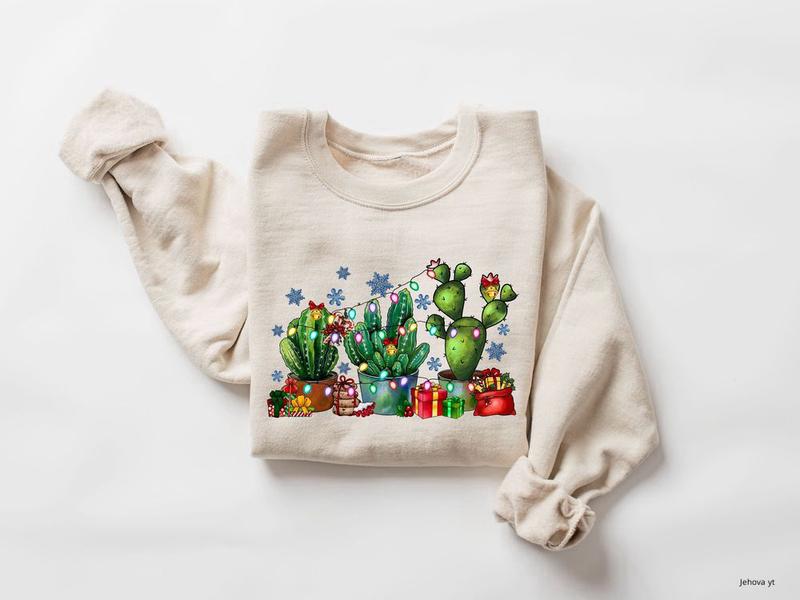 TikTok Shop Christmas Cactus sweater Festive Plant Mom Christmas sweatshirt Christmas Plant Mom Gift Cactus With Lights Christmas Gift