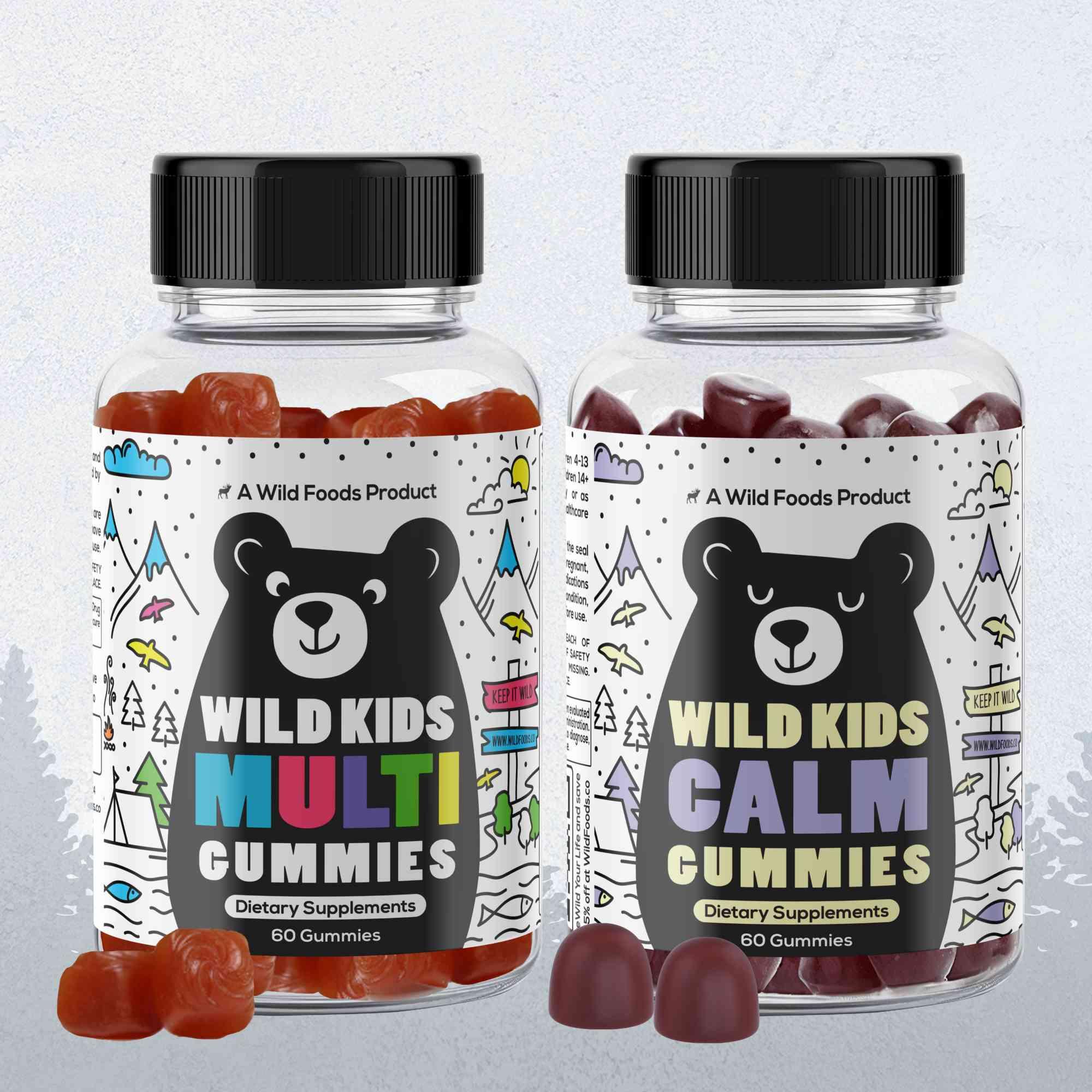Wild Foods Wild Kids Calm + Wild Multivitamins Bundle 100% Natural Organic Gummies for Growth Immunity Energy Sleep Focus & Energy Support US