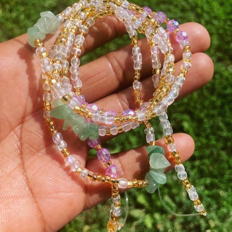 TikTok Shop Prosperity Waist Bead Money Waist Beads Crystal Waist Bead Aventurine pink bead Heart Chakra Waist Bead Green Tie on Waist Chain with clasp bellyjewelry waistbeads for