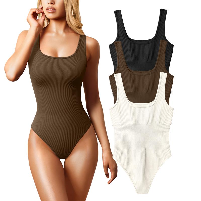 OQQ Women's 3 Piece Bodysuits Sexy Ribbed Sleeveless Shapewear Tank Tops  Bodysuits Black Coffee Beige - Yahoo Shopping