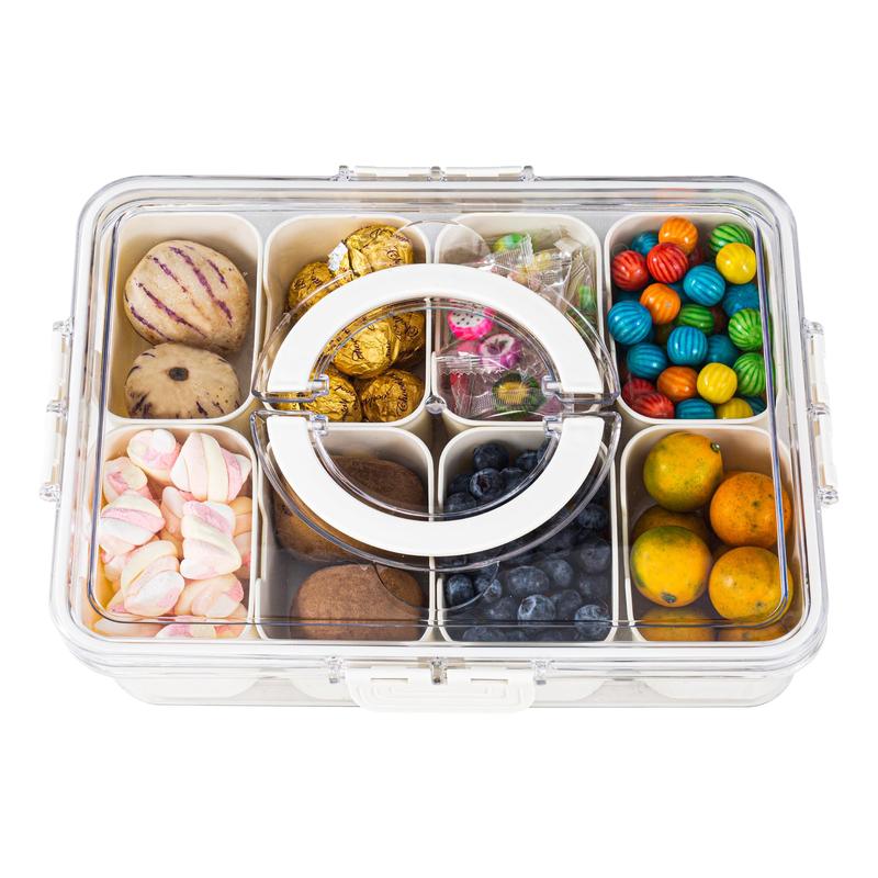 Divided Serving Tray with Lid and Handle - Snackle Box Charcuterie  Container for Portable Snack Platters - Clear Organizer for Candy, Fruits,  Nuts, Snacks - Perfect for Party, Entertaining Kitchen Storage