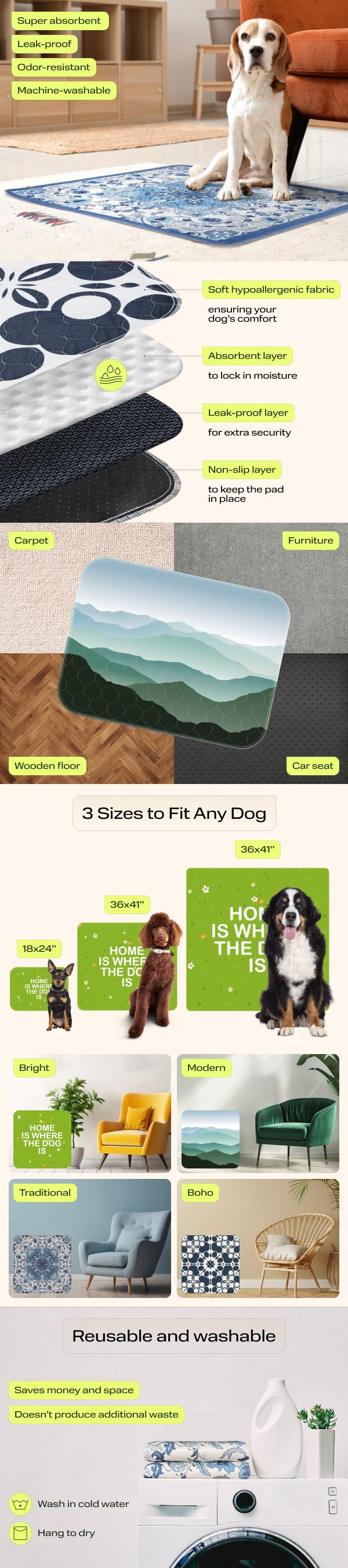 【Washable & Reusable】Our PetSpy washable pee pads are ideal for potty