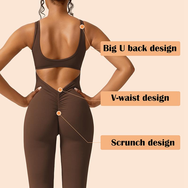 YEOREO Women Workout Flare Jumpsuits Sexy Backless Gym Bodycon Scrunch Butt  Yoga Rompers V Back Lizvette