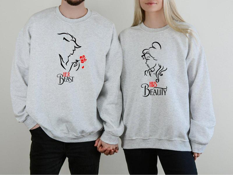 TikTok Shop His Beauty and Her Beast Couple Matching Sweatshirt 2D His Beauty Her Beast Sweatshirts Couple Matching Sweatshirts