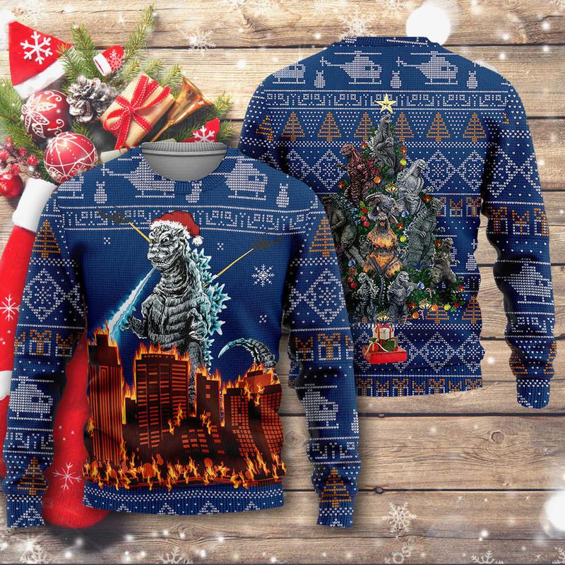 Godzilla ugly christmas sweater hotsell