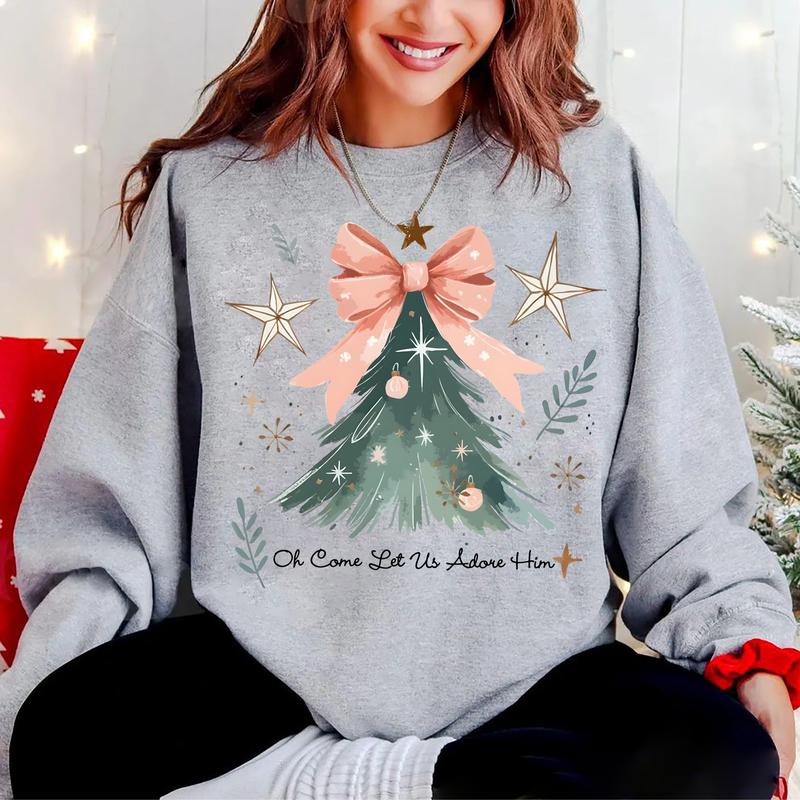 Christian Christmas Tree Coquette Bow Hoodie Christian Christmas Tree Coquette Bow Hoodie