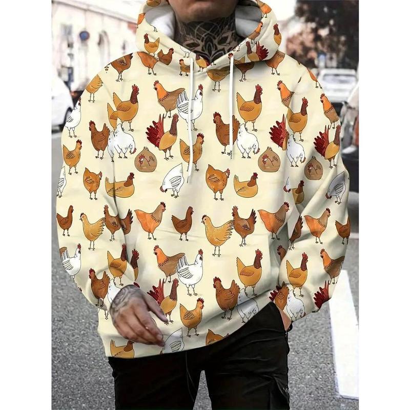 TikTok Shop Men s Casual Digital Print Hoodie Polyester Machine Washable Perfect for SpringFall Outings Date Nights