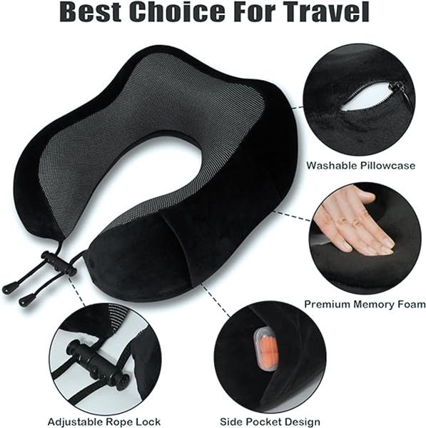 TikTok Shop Travel Pillow Memory Foam Neck Pillow for Traveling U Shape Neck Pillow Airplane Portable Flight Pillow Travel Kit with 3D Contoured Eye Masks and Earplug for Plane Train Car Home