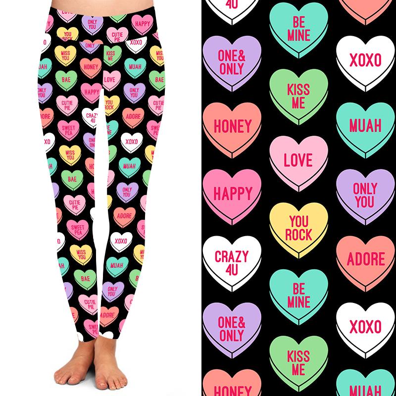 TikTok Shop Be MIne Valentine Candy Hearts Printed Leggings Buttery Soft Recycled Material Super Soft and Stretchy