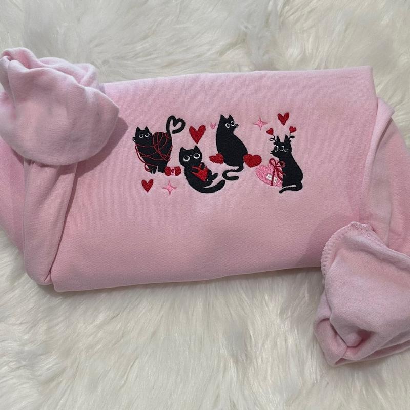 Valentine’s Day black cats embroidered sweatshirt