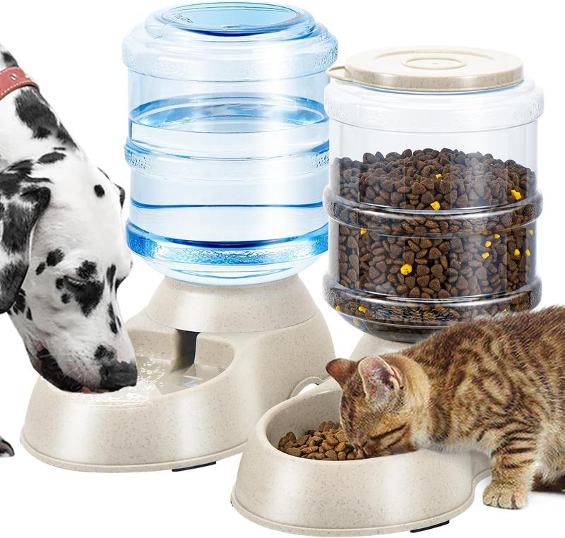 TikTok Shop 2 Pack Automatic Cat Feeder and Water Dispenser in Set Gravity Food Feeder and Waterer Pet Food Bowl for Small Medium Dog Pets Puppy Kitten Big Capacity 1 Gallon x 2