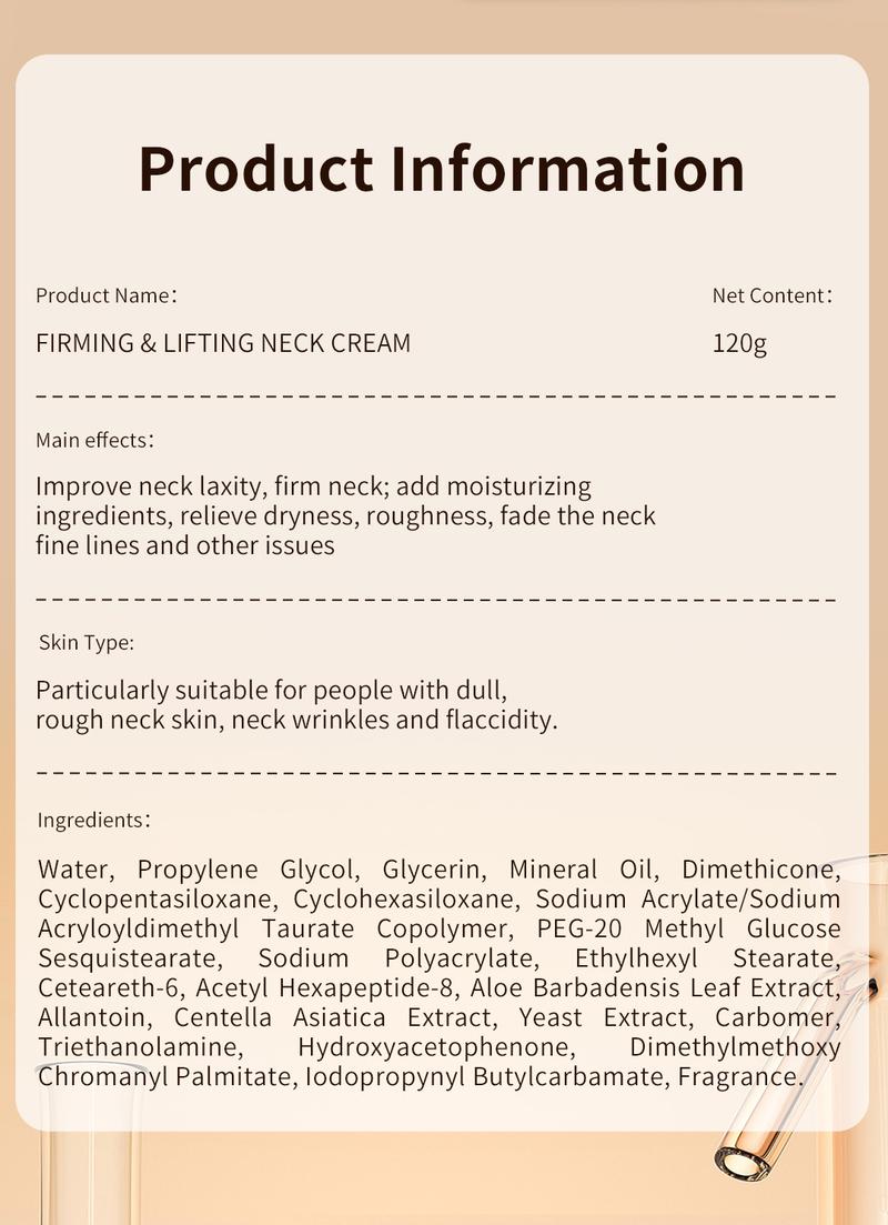 Product Introduction of YCZ Neck Firming Cream, Tighten and Lift Neck Cream for Crepey Skin, Skin Moisturizer, Deep Moisturizing, Cruelty free Neck Care Body Care Tightening 33