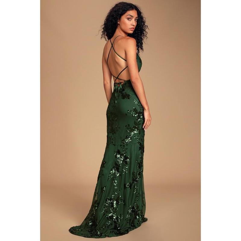 TikTok Shop Forest Green Sequin Lace Up Maxi Dress Women s Dresses Formal Dresses