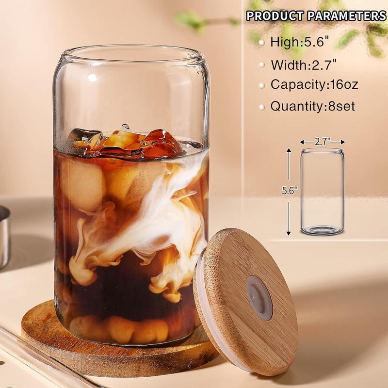 Glass Cups 16oz,Glass Cups with Lids and Straws 4pcs-DWTS  Coffee cups,Drinking glasses set,Glass tumbler with straw and lid gift 2  Cleaning Brushes : Home & Kitchen