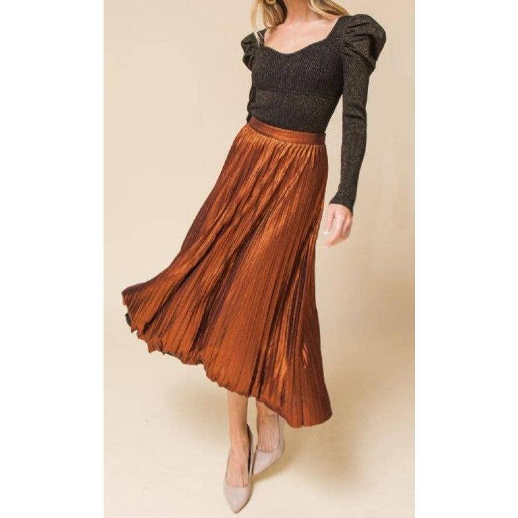 TikTok Shop Bronze Metallic Pleated Midi Skirt