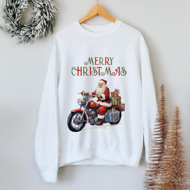 TikTok Shop Retro Santa On Motorbike Christmas Jumper Sweatshirt