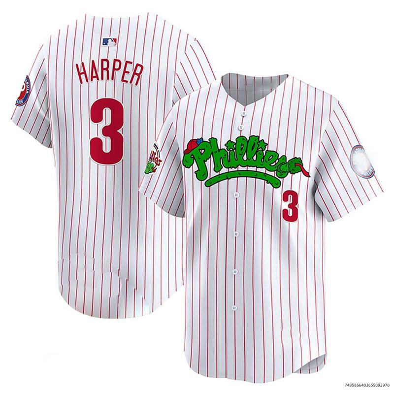 TikTok Shop Bryce Harper 3 White Pinstripe Baseball Jersey 3D Over Print All Shirt For Men Unisex Size S 5XL