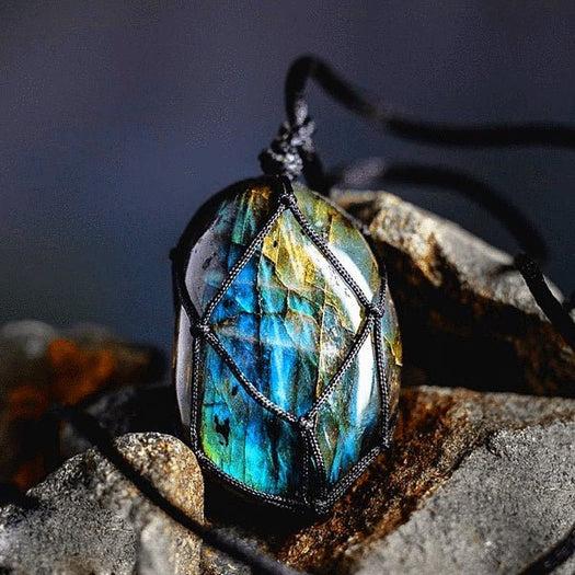 Natural Dragons Heart Labradorite Stone Wrap Braided Pendant Healing Reiki Amulet Necklace For Me