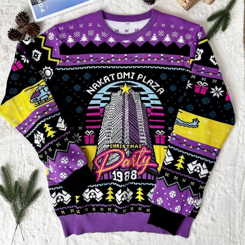 Nakatomi Plaza Christmas Party 1988 Wool Knitted Sweater, Die Hard Christmas Sweater, order Nakatomi Christmas Ugly Sweater, Movie Christmas