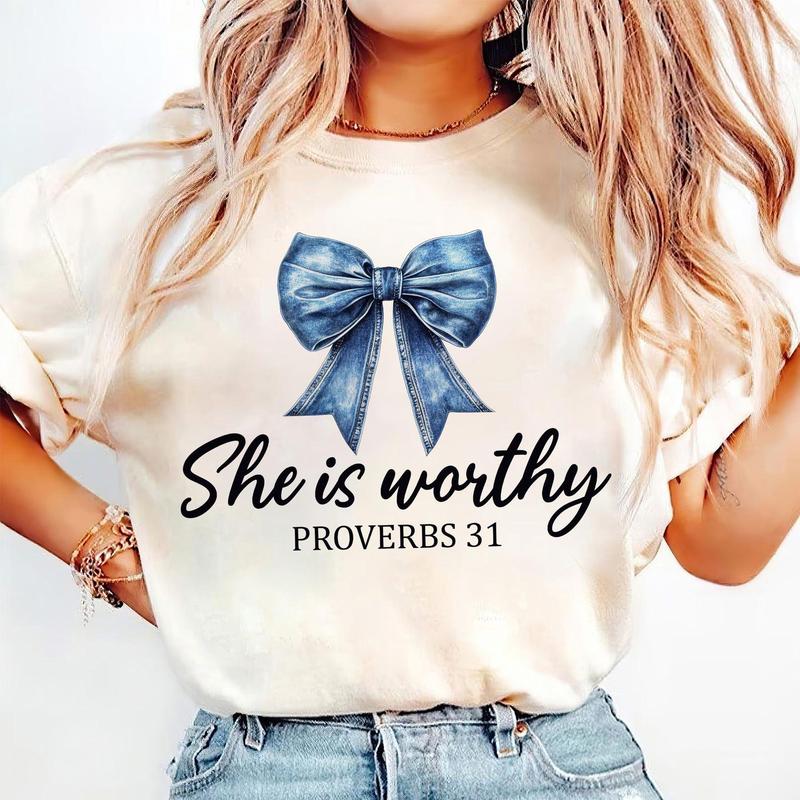 She is Worthy Bow Women's Christian Shirts She is Worthy Bow Women's Christian Shirts