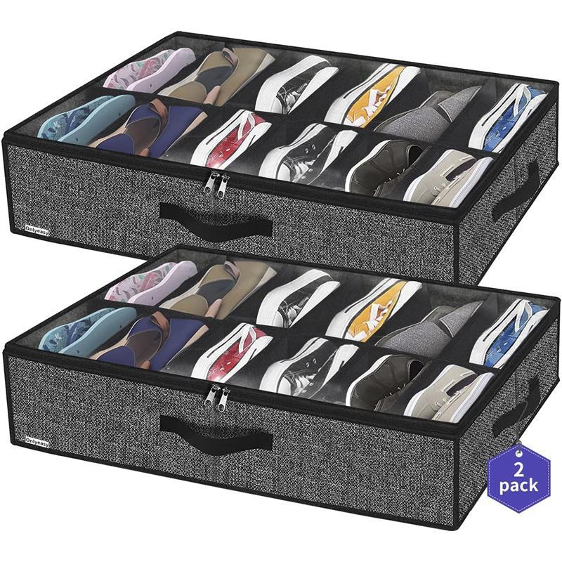 TikTok Shop Sturdy Under Bed Shoe Storage Organizer Set of 2 Fits Total 24 Pairs Underbed Shoes Closet Storage Solution with Clear Window Breathable 29.3 x23.6 x5.9