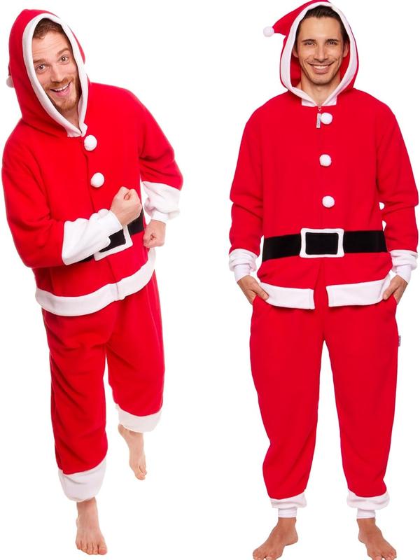 TikTok Shop Slim Christmas Adult Onesie Fun Holiday Costume Santa Clause and Reindeer One Piece for Adults Women and Men