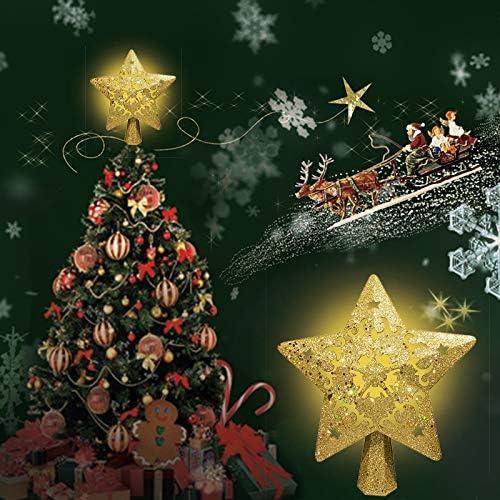 TikTok Shop Christmas Tree Topper with 3D Projector Gold Star fohuas LED Rotating Flash Xmas Ornament Light Lamp Star Shape Glitter Sparkling Yellow Gold 5 Point Star Indoor Decorative Lights